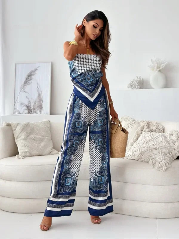 Solura™ | Stylový Dvoudílný Set s Krajkovými Uzly a Kalhotami