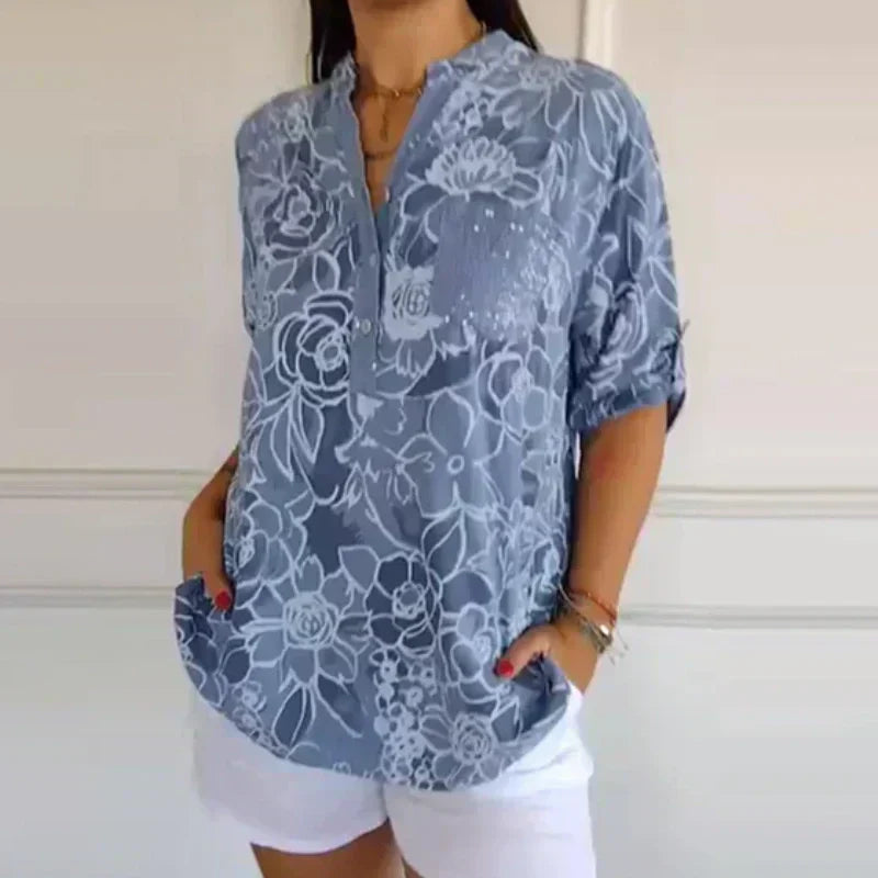 Lucie™ | Elegantní květinová halenka s lehkým střihem