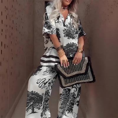 Top s výstřihem do V + Dlouhé kalhoty – Elegantní a lehký styl na léto